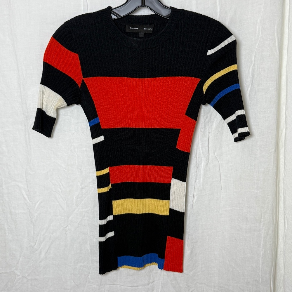 Proenza Schouler Multicolor Block Ribbed Knit Sweater — Size S
